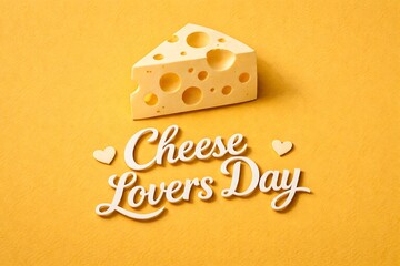 Swiss cheese wedge with cheese lovers day typography on yellow background