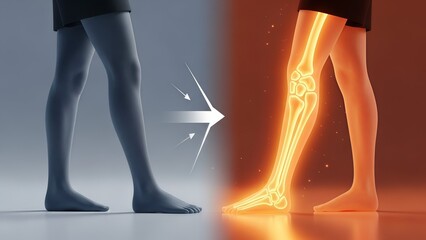 A person with highlighted glowing leg bones