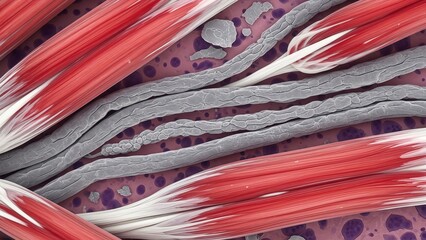A microscopic view of muscle fibers and tissue