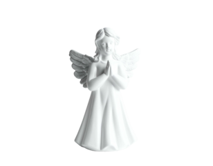 Praying white angel figurine with feathered wings