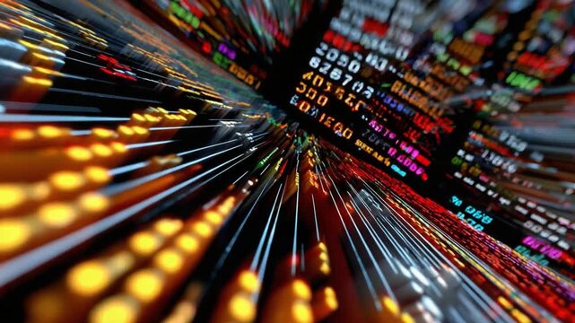 Abstract Financial Dynamics: An abstract representation of financial data streaming through a digital tunnel, symbolizing the flow of information and the dynamic nature of market trends.