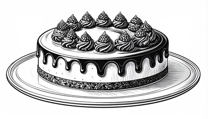 Elegant Cake Illustration with Chocolate Drizzle and Cream Topping.