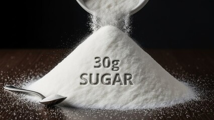 A pile of white sugar with a spoon