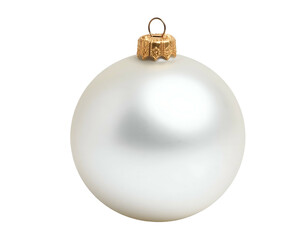 A matte white spherical ornament with a gold cap and hook