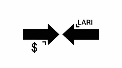 Two opposing arrows with dollar sign and word LARI.