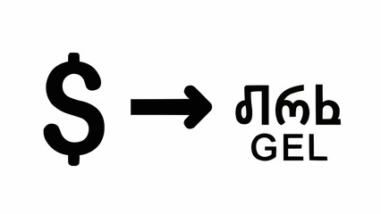 Dollar currency symbol transforming into Georgian Lari currency symbol.
