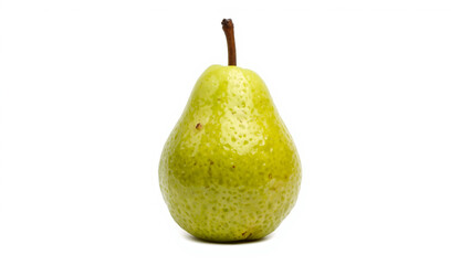 Fresh Green Pear with Stem on White Background
