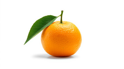 Fresh orange with green leaf on white background