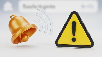 A notification bell and warning sign on a computer screen