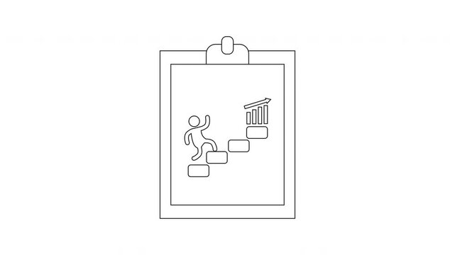 Clipboard Man Climbing Stairs to Success One Line Drawing.