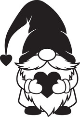 Cute valentine gnome silhouette with heart hand drawing cartoon character vector simple illustration design