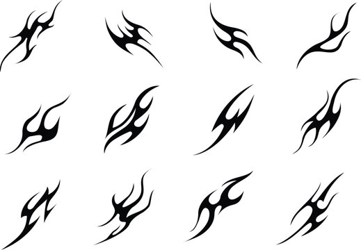 Neo Tribal Sigilism Flame Tattoo Symbols Set