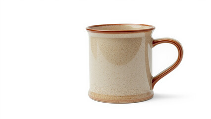 Ceramic coffee mug with brown rim and handle