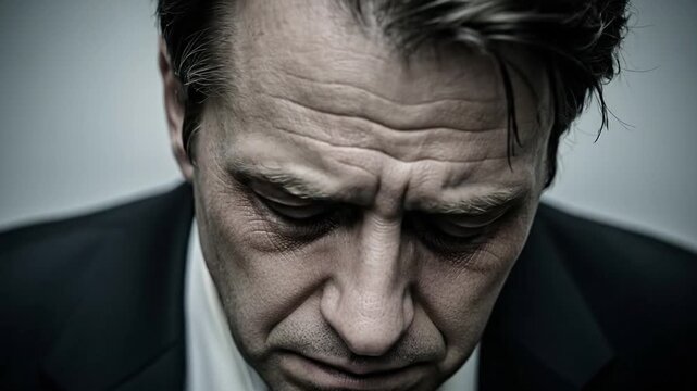Fatigued businessman showing weakness and severe stress close-up