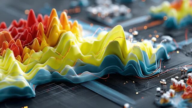 Data Visualization: Illustrative depiction of data, highlighting intricate layers and dynamic patterns through a vibrant, color-coded scheme.