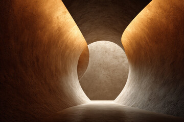 Sculptural Void: Abstract Close-up of Curved Tadelakt Plaster Walls with Minimalist Gradient Lighting
