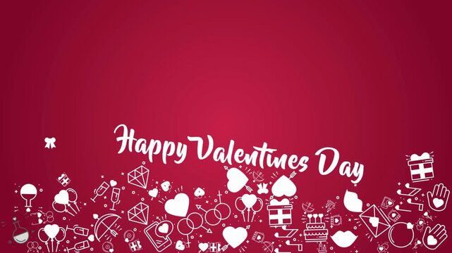 Happy Valentines Day Text with Falling Love Icons Animation