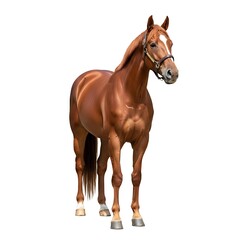 Obraz premium Muscular chestnut equine stands proudly against a pure white background