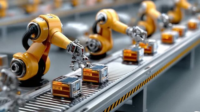 Robotic Assembly Line: A state-of-the-art robotic assembly line efficiently manufactures products, showcasing automated precision and advanced technology.