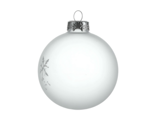 Frosted white spherical ornament with subtle snowflake design