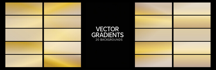 Elegant array of gold and champagne metallic gradient panels over black, creating a luxurious mood suitable for premium branding, invitations, and packaging concepts.