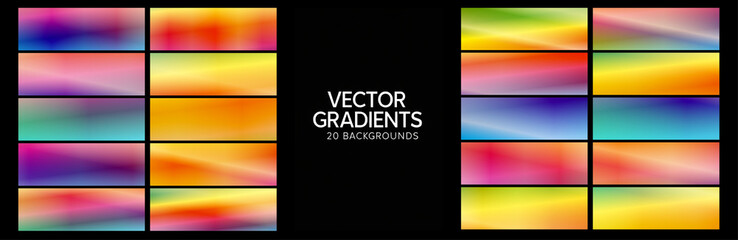Fototapeta premium Grid of vivid rainbow-like gradient rectangles on black, bursting with color and movement, perfect for creative posters, app interfaces, and playful digital branding projects.