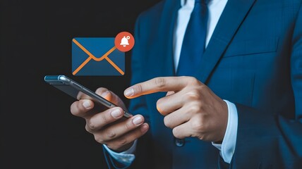 Email inbox, new email notification. email notification on smartphone, email message, Newsletter, Message reminder concept.