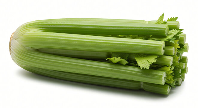 Isolated Celery Stalks on White Background
