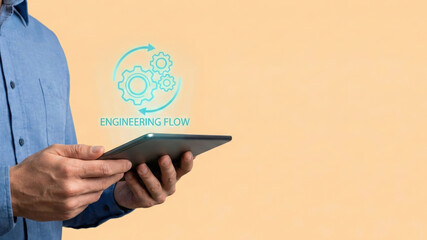 Engineering flow concept high level planning display on digital tablet screen for modern project management and innovation idea