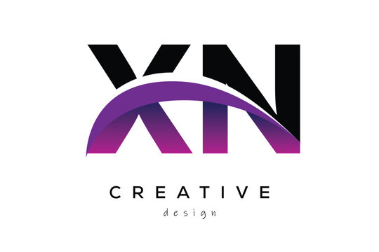 XN Creative And Modern Letter Logo Design with Creative Purple Wave Abstract Latter Logo Concept.