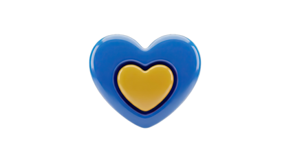 Blue and Yellow Heart Icon with Glossy Finish