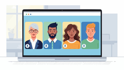 Diverse group of people on a video conference call on a laptop screen.