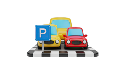 3D Cars and Parking Sign Illustration