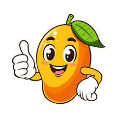 Cute mango cartoon character giving a thumbs up, colorful vector illustration isolated on white background