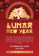 Festive Lunar New Year Event Invitation with Golden Horse
