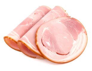 Sliced, cured pork product, pale pink with browned edges
