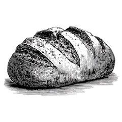Loaf of fresh bread, bakery item, hand drawn ink sketch, medieval food illustration.