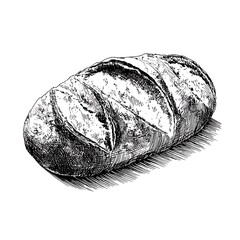Loaf of fresh bread, bakery item, hand drawn ink sketch, medieval food illustration.