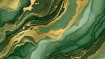 Luxurious green marble pattern with gold accents