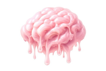 Melting pink brain symbolizing mental health issues, stress, burnout, brainwash, and losing mind control