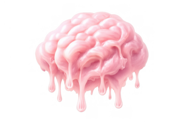 Melting pink brain symbolizing mental health issues, stress, burnout, brainwash, and losing mind control