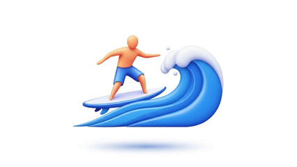 Surfing the Waves A Person Riding a Surfboard on a Large Blue Wave in a Dynamic Action Pose