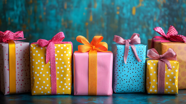 Presents scattered colorful gifts and gift bags. Generated Ai