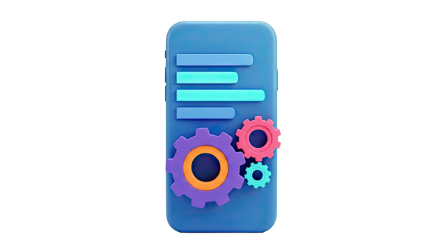 3D Rendering of Mobile Settings Icon with Gears - Powered by Adobe