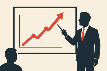 Business Presentation with Upward Trend Chart and Audience Silhouette.