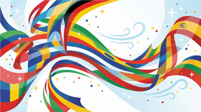 Abstract world flags background, waving flag shapes, dynamic motion style, colorful celebration design, clean vector illustration