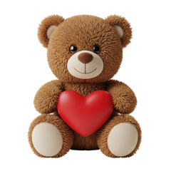 Fototapeta premium Teddy bear holding heart isolated on transparent background