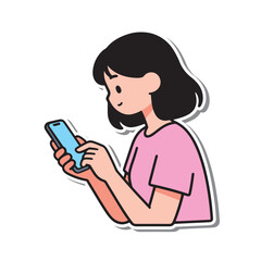 Cartoon Style Person Using Smartphone with Cheerful Expression
