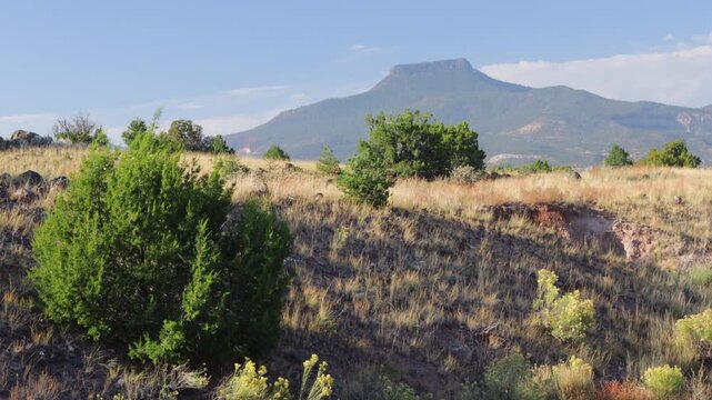 Landscape view of Cerro Pedernal, a distinctive landmark in the high desert of northern New Mexico