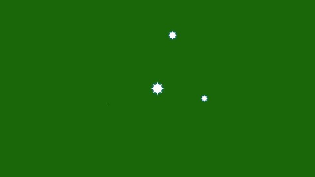 Twinkling star shine animation with white cartoon doodle flat vector sparkles, blinking glowing festive light effects for celebration overlays on transparent green screen, seamless 4K